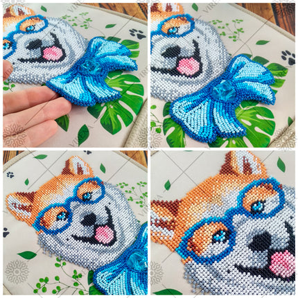 Bead embroidery kit for a backpack "Fashionable dog"