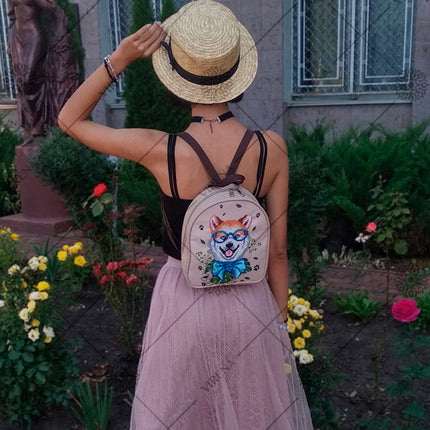 Bead embroidery kit for a backpack "Fashionable dog"