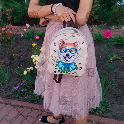Bead embroidery kit for a backpack "Fashionable dog"