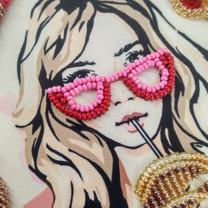 Bead embroidery kit for a backpack "Fashionable girl"