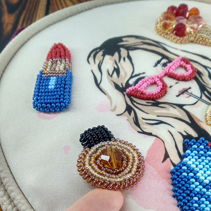 Bead embroidery kit for a backpack "Fashionable girl"