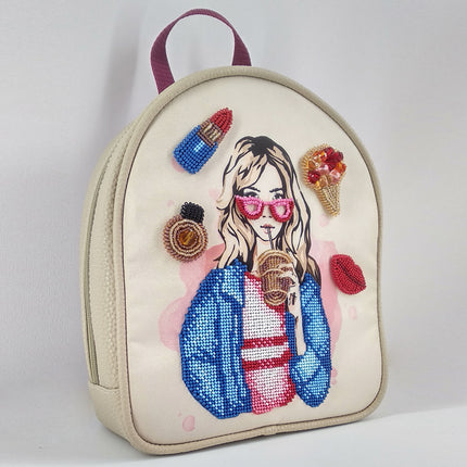 Bead embroidery kit for a backpack "Fashionable girl"