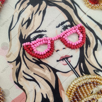 Bead embroidery kit for a backpack "Fashionable girl"