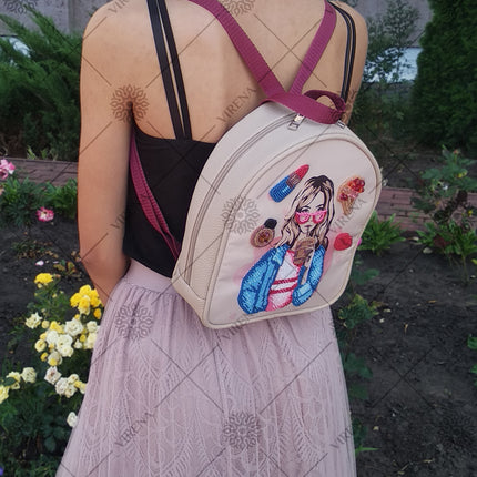Bead embroidery kit for a backpack "Fashionable girl"