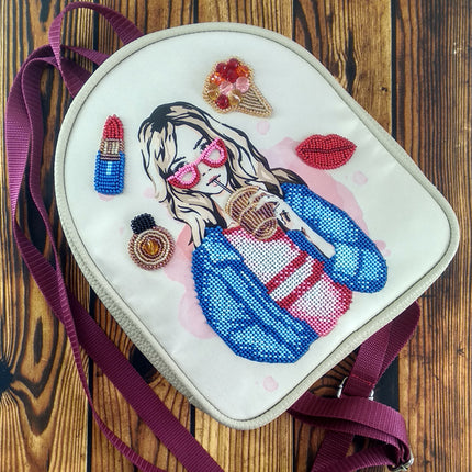 Bead embroidery kit for a backpack "Fashionable girl"