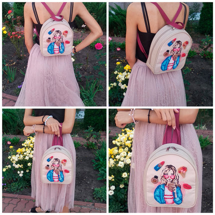 Bead embroidery kit for a backpack "Fashionable girl"