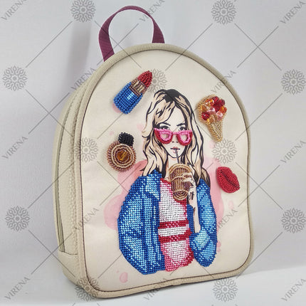 Bead embroidery kit for a backpack "Fashionable girl"