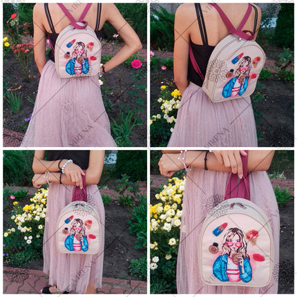 Bead embroidery kit for a backpack "Fashionable girl"