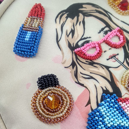Bead embroidery kit for a backpack "Fashionable girl"