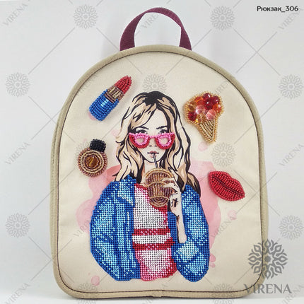 Bead embroidery kit for a backpack "Fashionable girl"