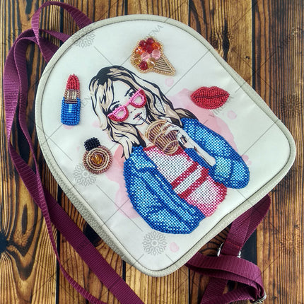 Bead embroidery kit for a backpack "Fashionable girl"