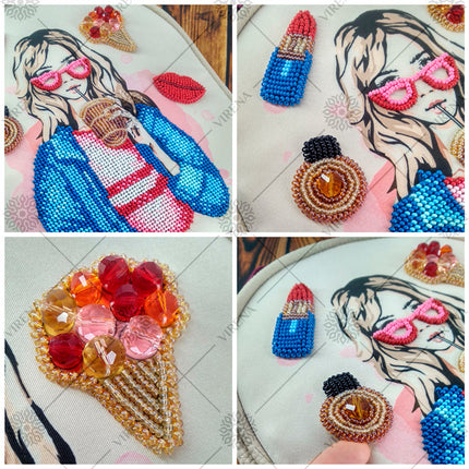 Bead embroidery kit for a backpack "Fashionable girl"