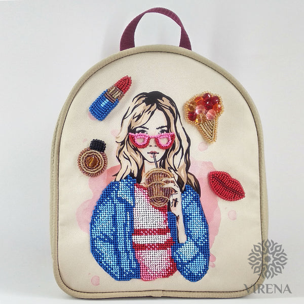 Bead embroidery kit for a backpack "Fashionable girl"