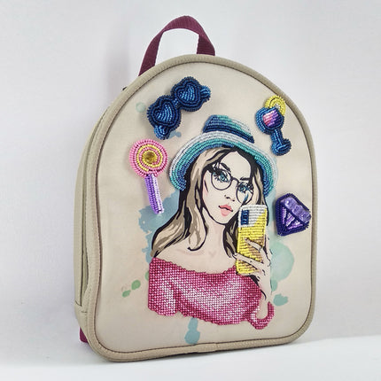Bead embroidery kit for a backpack "Fashionable girl"