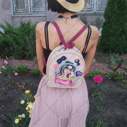 Bead embroidery kit for a backpack "Fashionable girl"