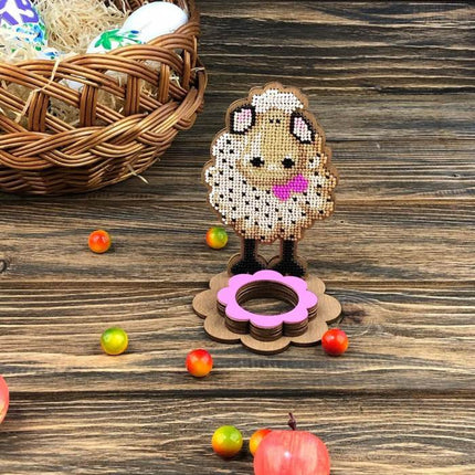 DIY Bead Embroidery Kit on Wood "Sheep"