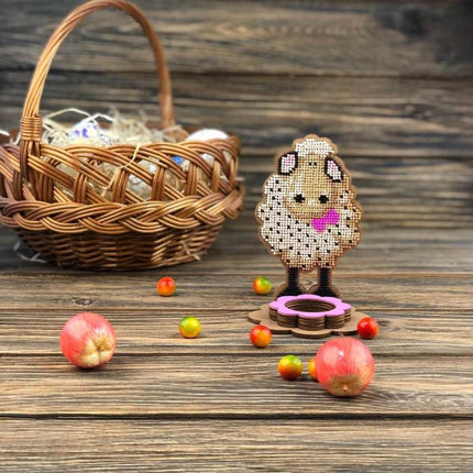 DIY Bead Embroidery Kit on Wood "Sheep"