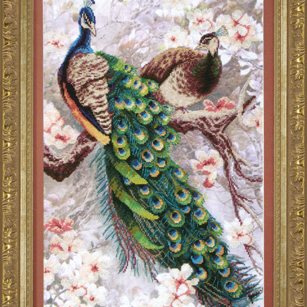 Embellished stitch kit "Two peacocks in blooming magnolia"
