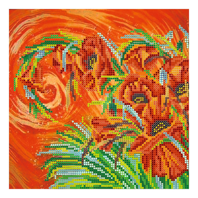 Canvas for bead embroidery "Poppy Trail" 7.9"x7.9" / 20.0x20.0 cm