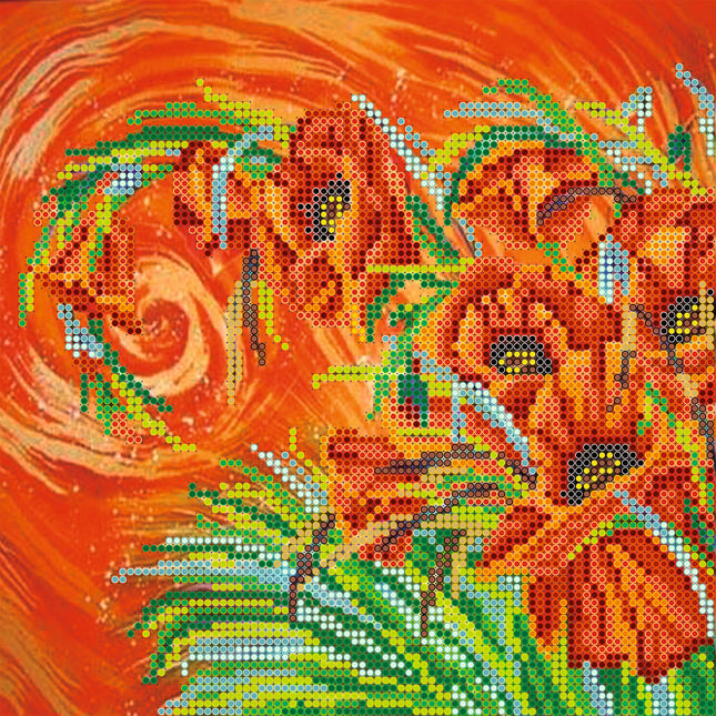 Canvas for bead embroidery "Poppy Trail" 7.9"x7.9" / 20.0x20.0 cm