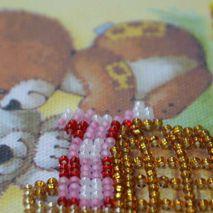 DIY Bead Embroidery Kit "Bears and basket"  5.9"x5.9" / 15.0x15.0 cm
