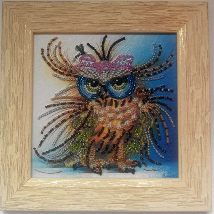 DIY Bead Embroidery Kit "Owl and bow"  5.9"x5.9" / 15.0x15.0 cm