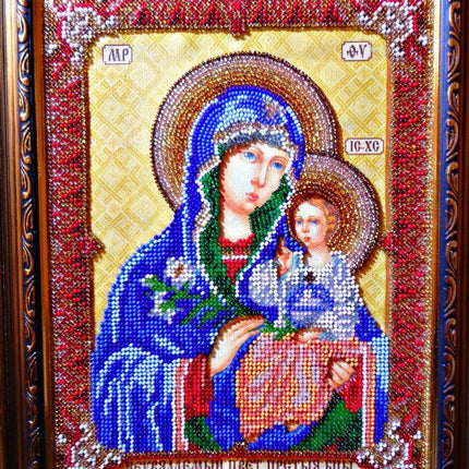 DIY Bead Embroidery Kit "Icon of the Mother of God «The Unfading Blossom»" 7.5"x9.8" / 19.0x25.0 cm