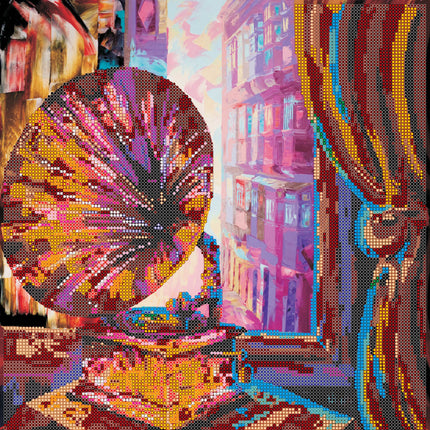 Canvas for bead embroidery "Phonograph" 11.8"x11.8" / 30.0x30.0 cm