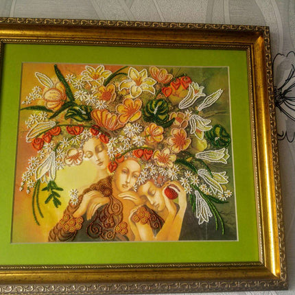 DIY Bead Embroidery Kit "Goddess of flowers" 14.6"x12.0" / 37.0x30.5 cm
