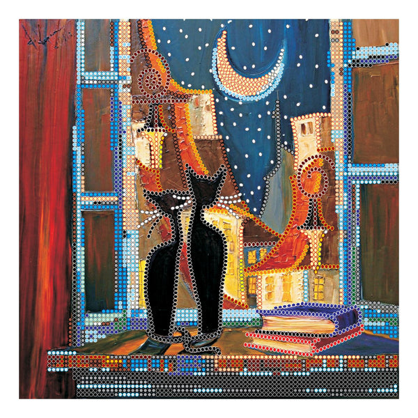 Canvas for bead embroidery "Cats at window" 7.9"x7.9" / 20.0x20.0 cm