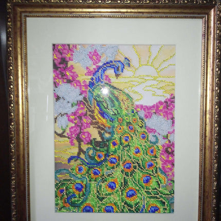 DIY Bead Embroidery Kit "Peacock" 7.9"x11.0" / 20.0x28.0 cm