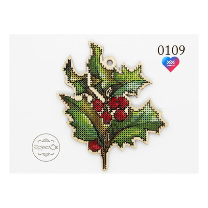DIY Cross stitch kit on wood "Holly" 45.3x3.7 in / 115.0x9.5 cm