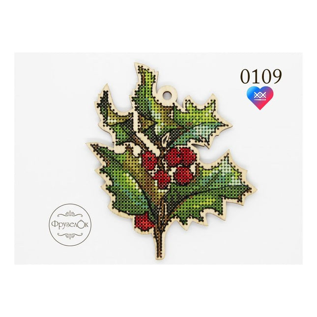 DIY Cross stitch kit on wood "Holly" 45.3x3.7 in / 115.0x9.5 cm