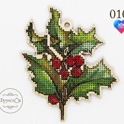 DIY Cross stitch kit on wood "Holly" 45.3x3.7 in / 115.0x9.5 cm