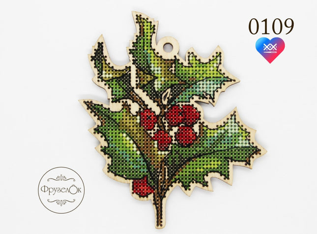 DIY Cross stitch kit on wood "Holly" 45.3x3.7 in / 115.0x9.5 cm