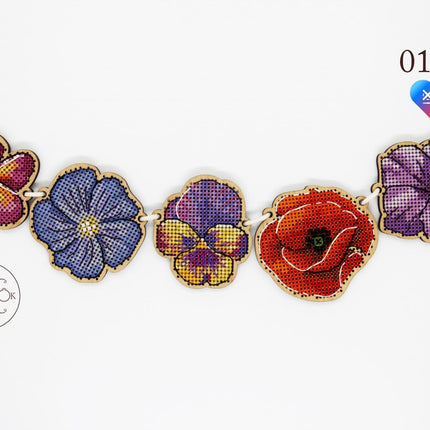DIY Cross stitch kit on wood "Flowers" 2.4x2.4 in / 6.0x6.0 cm
