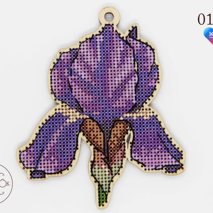 DIY Cross stitch kit on wood "Iris" 3.5x4.3 in / 9.0x11.0 cm
