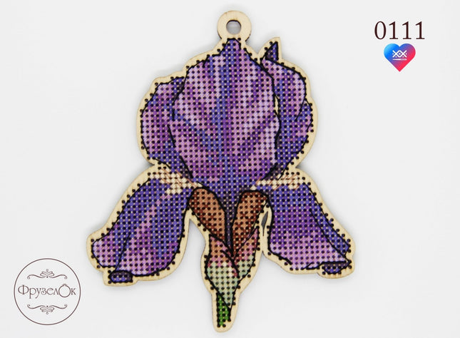 DIY Cross stitch kit on wood "Iris" 3.5x4.3 in / 9.0x11.0 cm