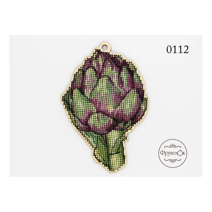 DIY Cross stitch kit on wood "Artichoke" 4.7x3.3 in / 12.0x8.5 cm
