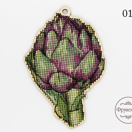 DIY Cross stitch kit on wood "Artichoke" 4.7x3.3 in / 12.0x8.5 cm