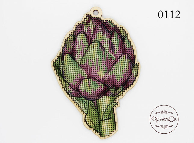 DIY Cross stitch kit on wood "Artichoke" 4.7x3.3 in / 12.0x8.5 cm