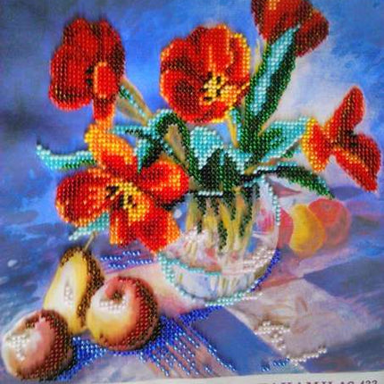 Canvas for bead embroidery "Tulips still-life" 7.9"x7.9" / 20.0x20.0 cm