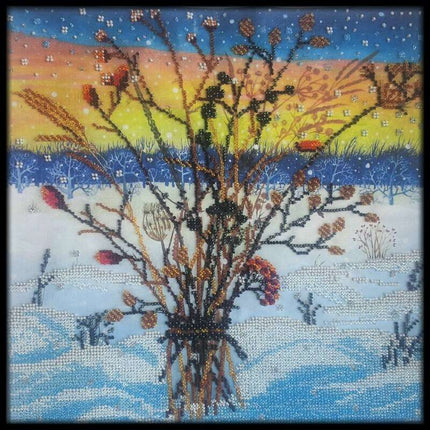 Canvas for bead embroidery "Winter bunch of flowers" 11.8"x11.8" / 30.0x30.0 cm