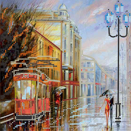Canvas for bead embroidery "Rainy Evening" 7.9"x7.9" / 20.0x20.0 cm