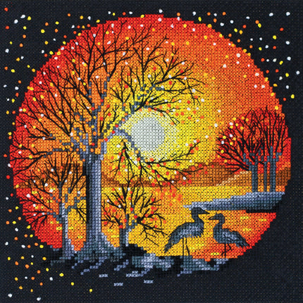DIY Cross Stitch Kit "Heron at sunset" 7.1"x7.1"