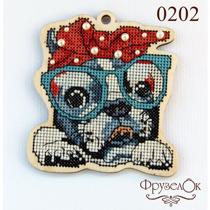 DIY Cross stitch kit on wood "Mariyka" 3.9x3.9 in / 10.0x10.0 cm