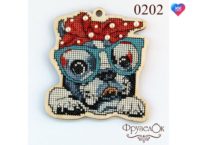 DIY Cross stitch kit on wood "Mariyka" 3.9x3.9 in / 10.0x10.0 cm