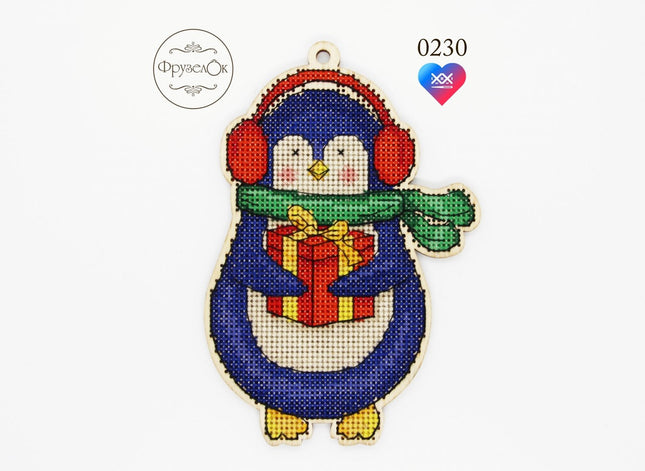 DIY Cross stitch kit on wood "Leonid" 5.7x3.9 in / 14.5x10.0 cm