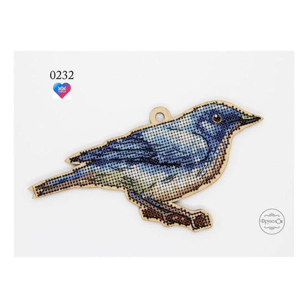 DIY Cross stitch kit on wood "Blue Nightingale" 5.5x3.5 in / 14.0x9.0 cm