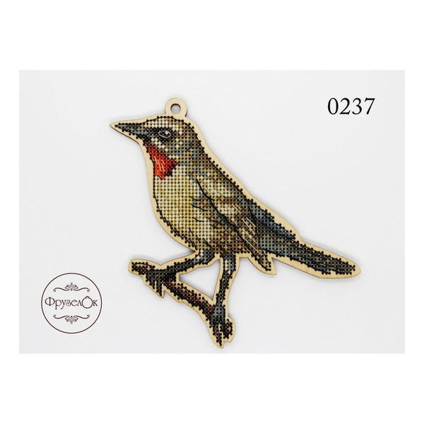 DIY Cross stitch kit on wood "Red-necked Nightingale" 5.1x4.7 in / 13.0x12.0 cm